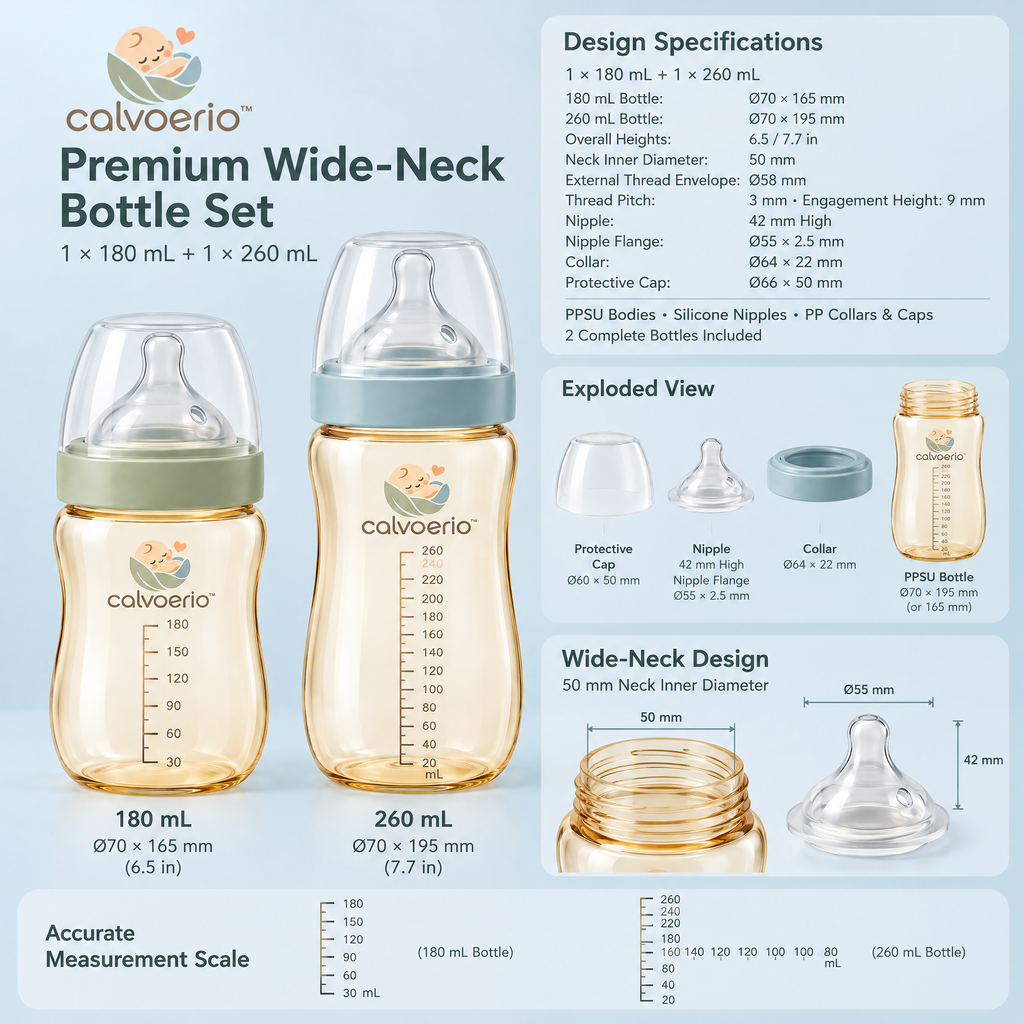 calvoerio™ Premium Wide-Neck Baby Bottle Set — product image 02