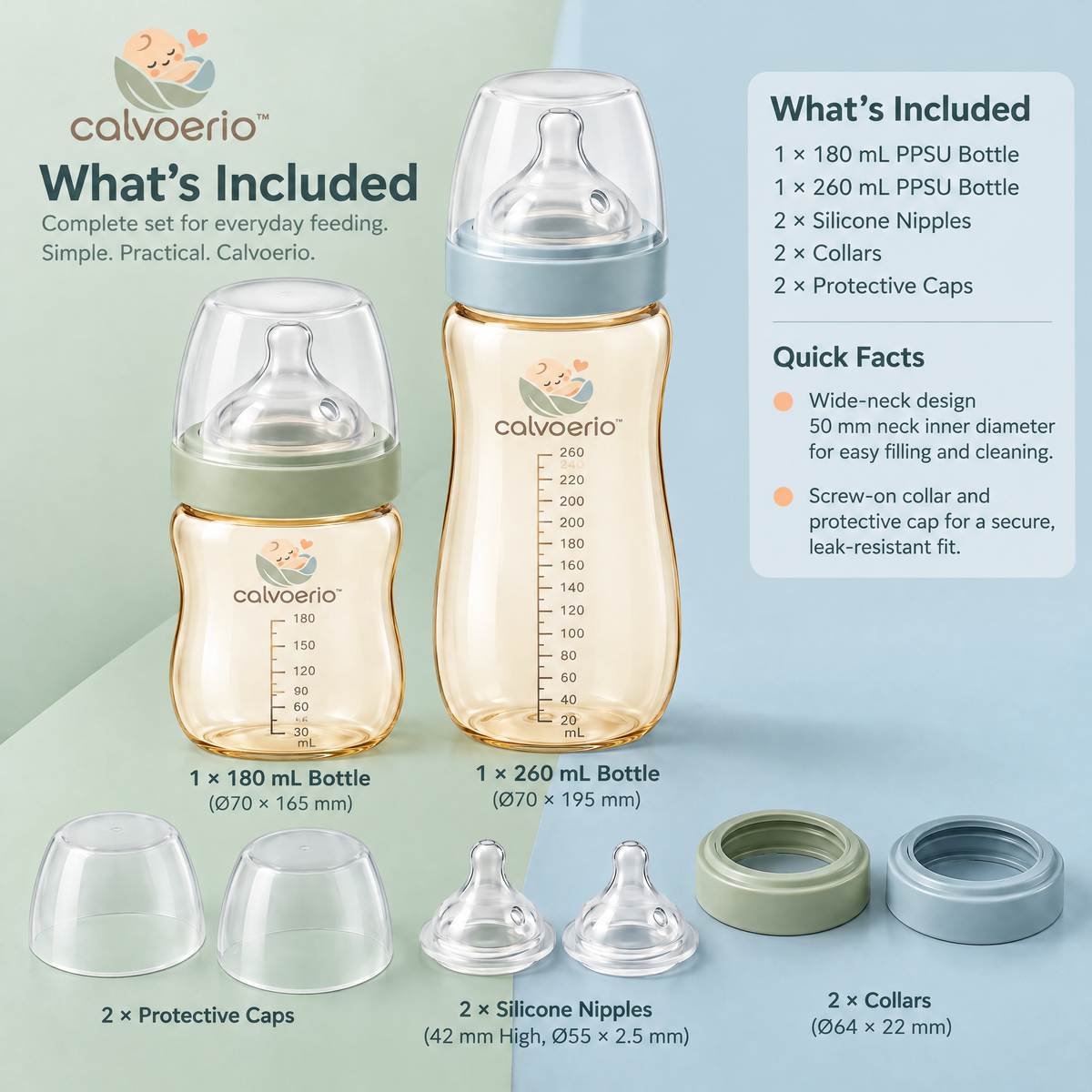 calvoerio™ Premium Wide-Neck Baby Bottle Set — product image 09