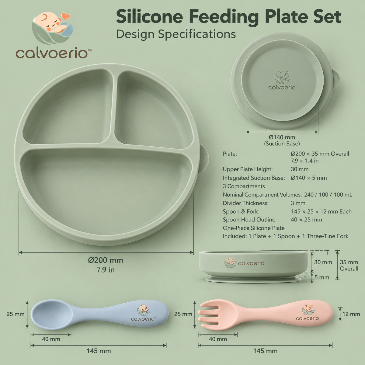 calvoerio™ Suction Silicone Baby Feeding Plate Set — product image 02