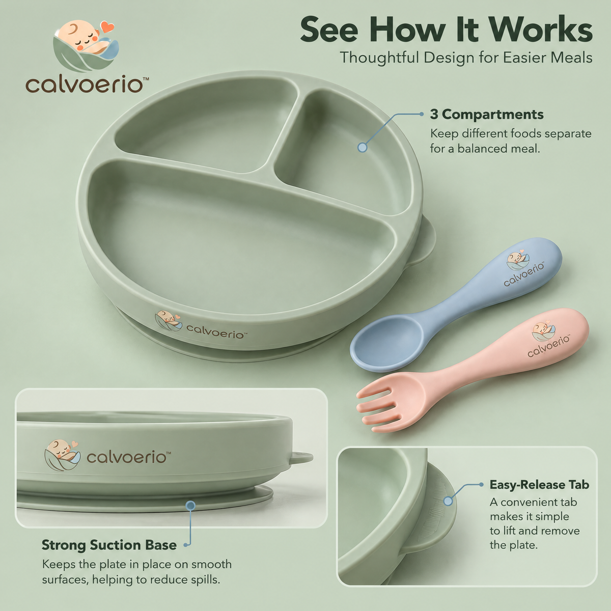calvoerio™ Suction Silicone Baby Feeding Plate Set — product image 05