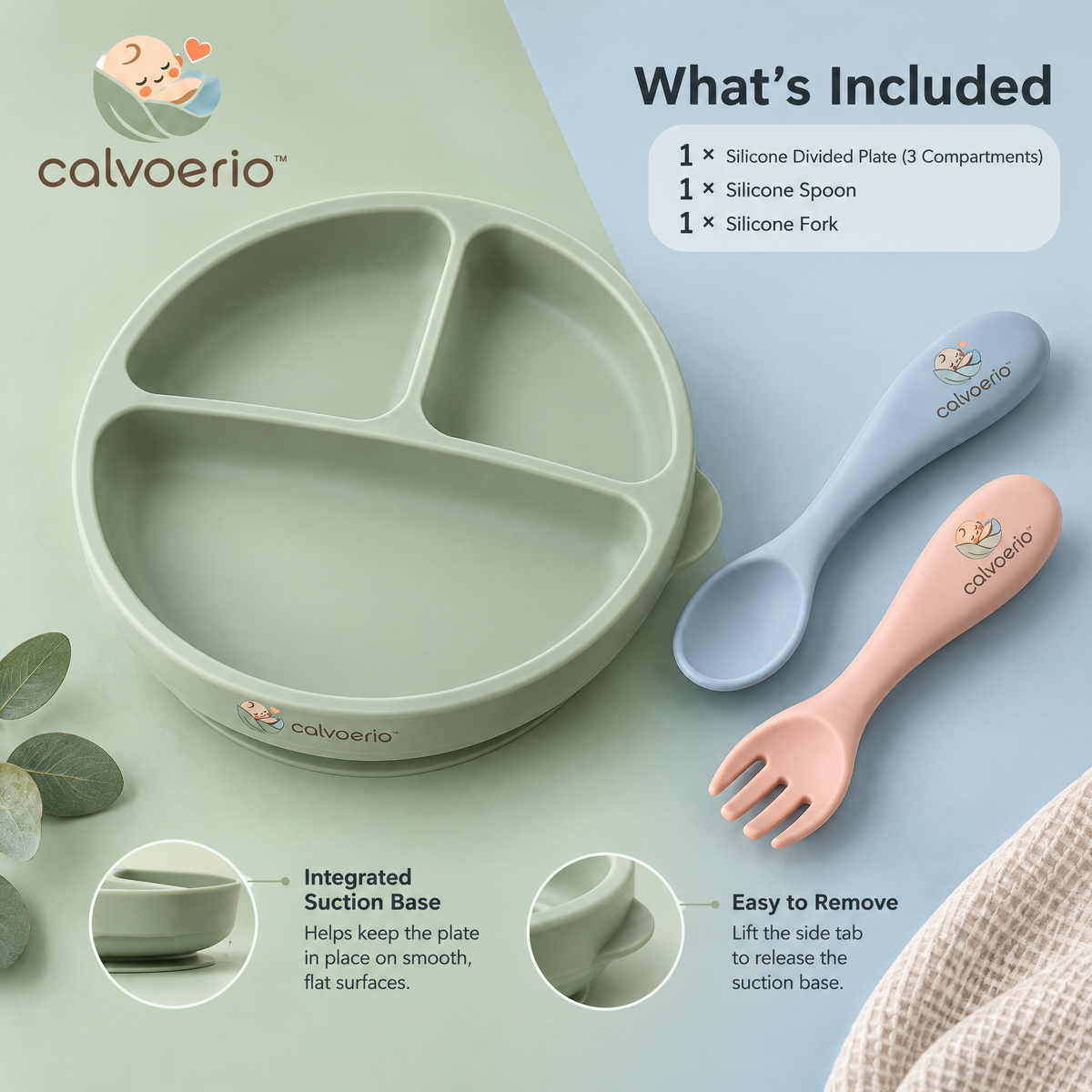 calvoerio™ Suction Silicone Baby Feeding Plate Set — product image 09