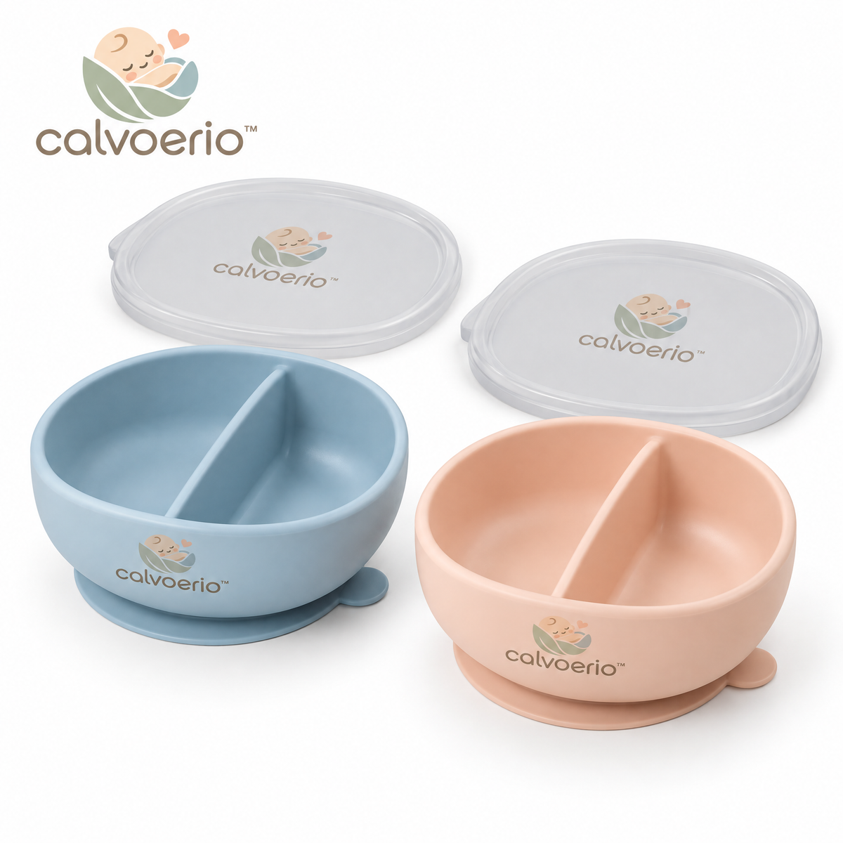 calvoerio™ Divided Baby Suction Bowl Set on a white background