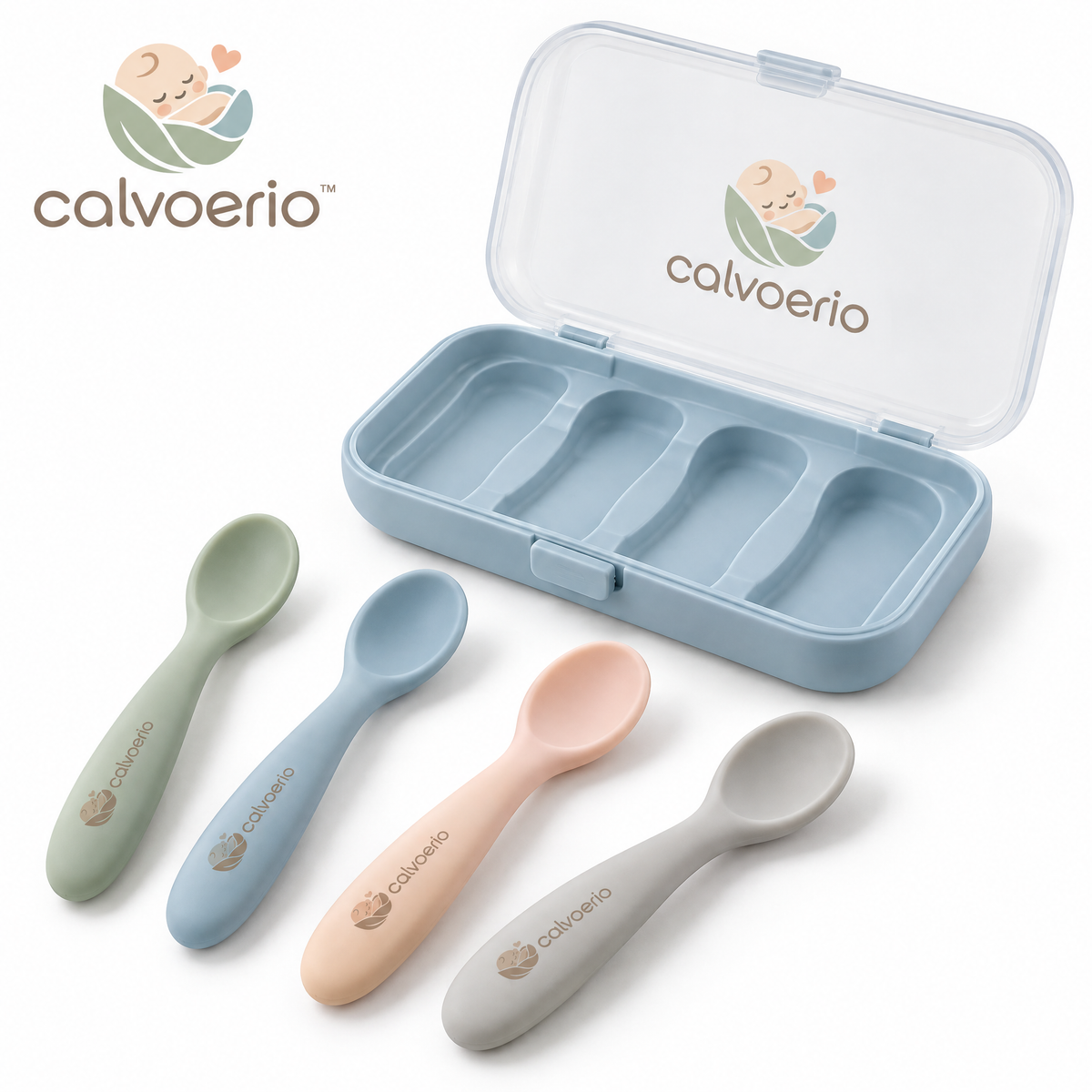 calvoerio™ Soft-Tip Baby Feeding Spoon Set on a white background