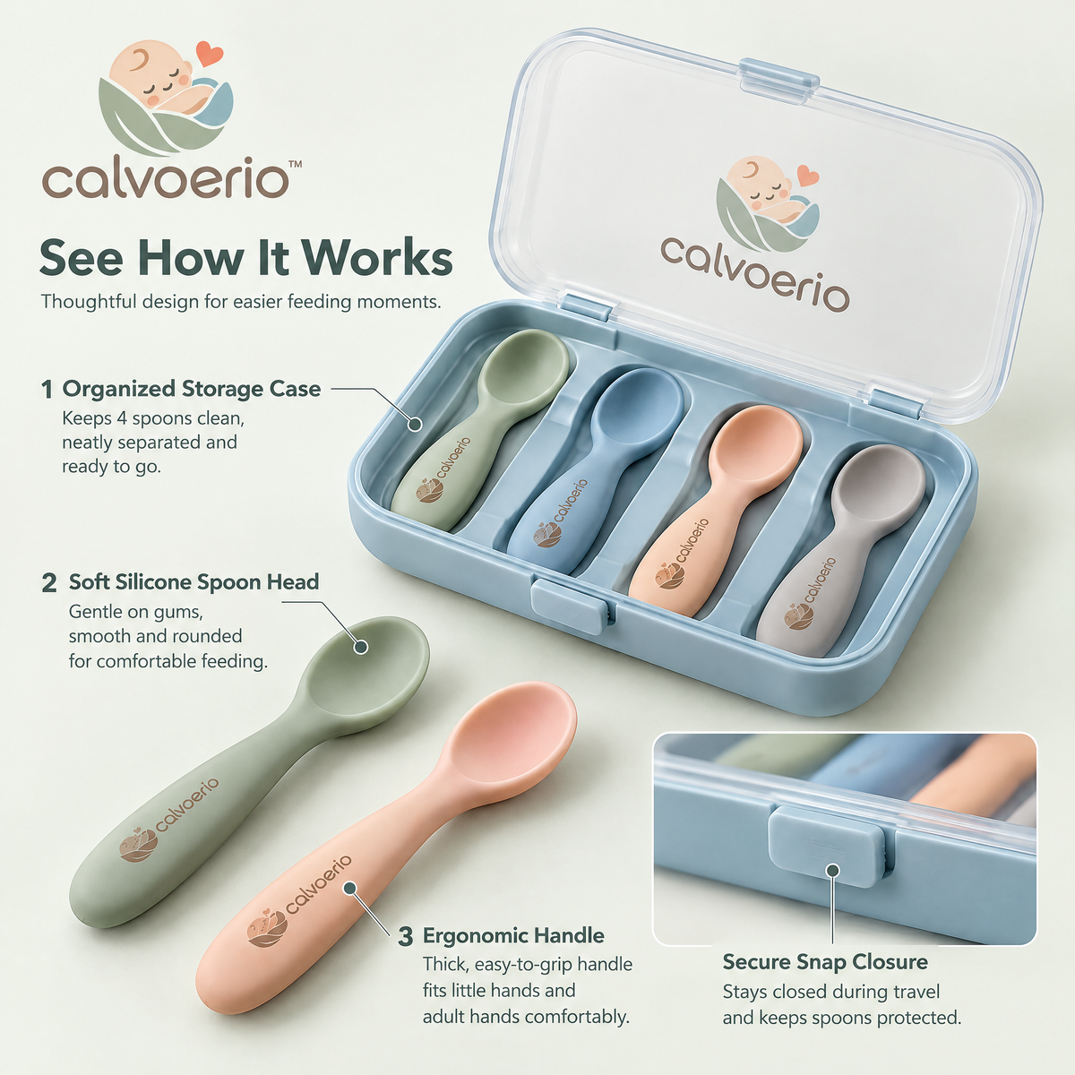 calvoerio™ Soft-Tip Baby Feeding Spoon Set — product image 05