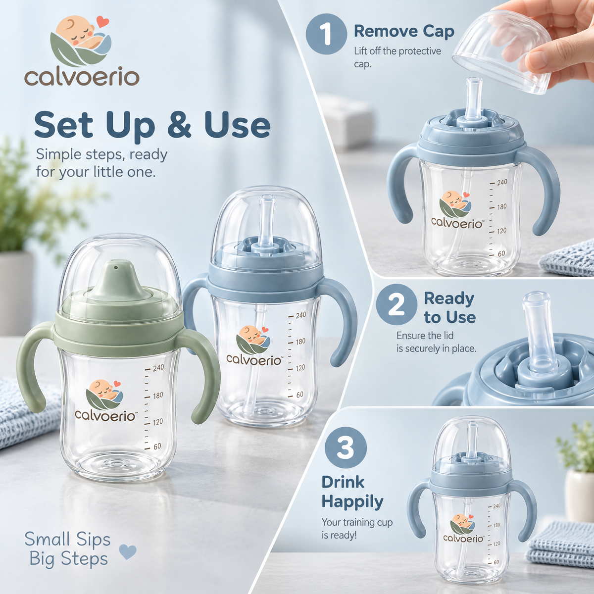 calvoerio™ Spill-Resistant Baby Training Cup Set — product image 08