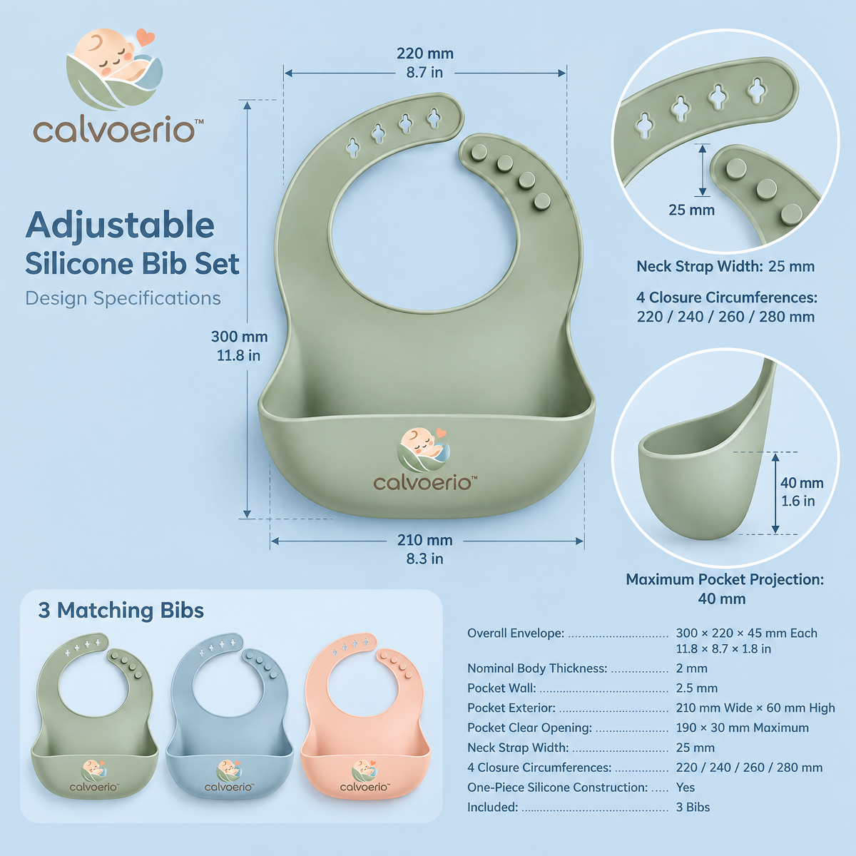 calvoerio™ Adjustable Silicone Baby Feeding Bib Set — product image 02