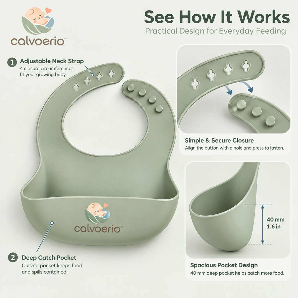 calvoerio™ Adjustable Silicone Baby Feeding Bib Set — product image 05