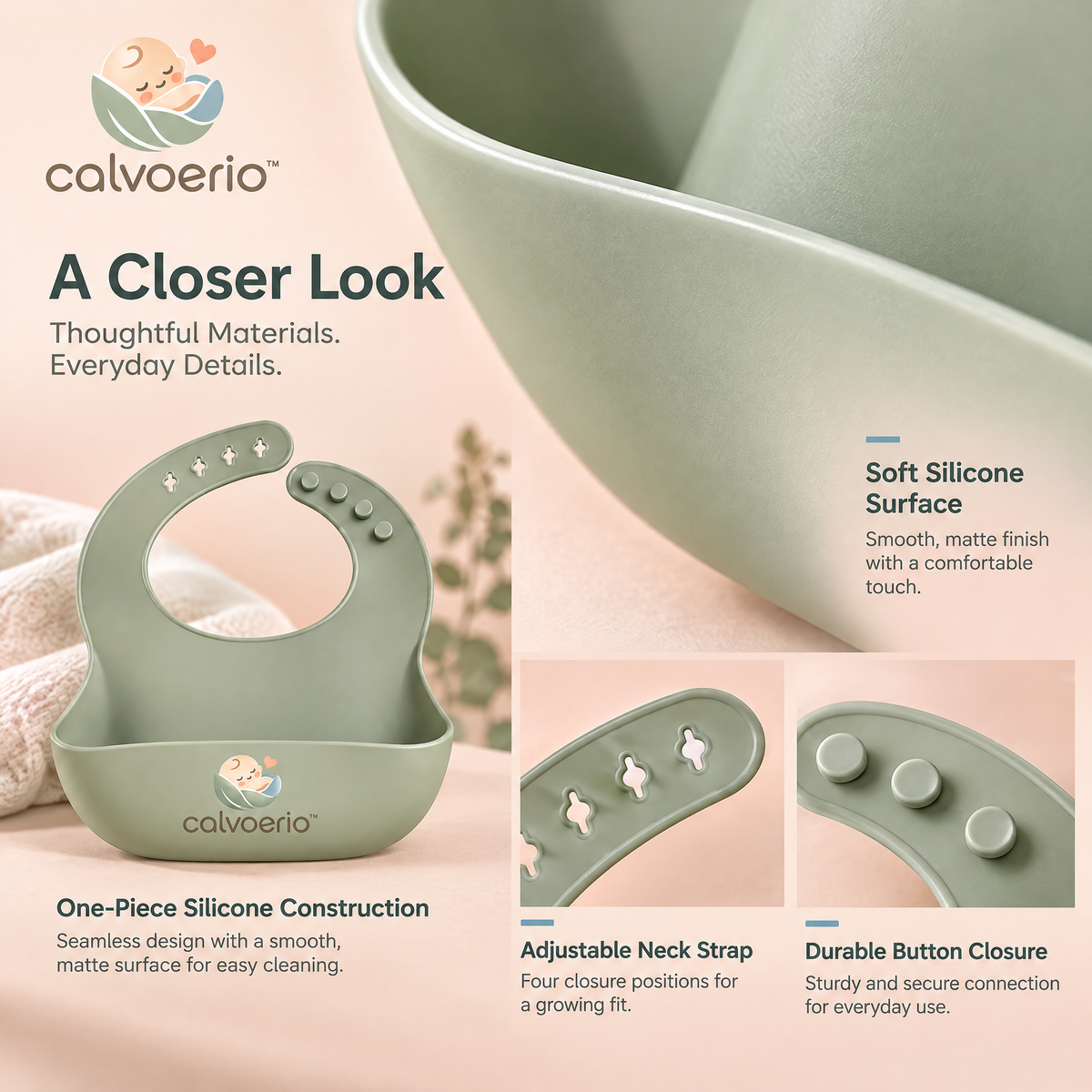 calvoerio™ Adjustable Silicone Baby Feeding Bib Set — product image 06