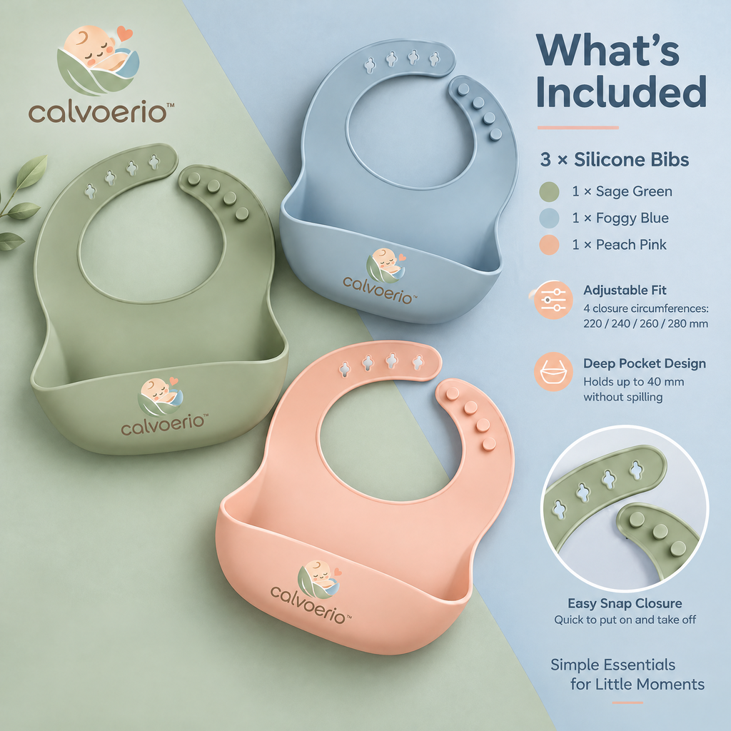 calvoerio™ Adjustable Silicone Baby Feeding Bib Set — product image 09
