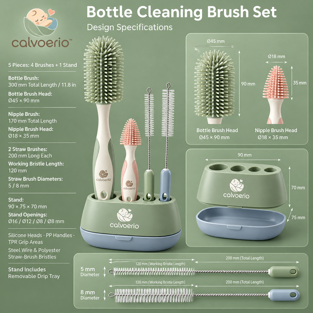 calvoerio™ Ergonomic Baby Bottle Cleaning Brush Set — product image 02
