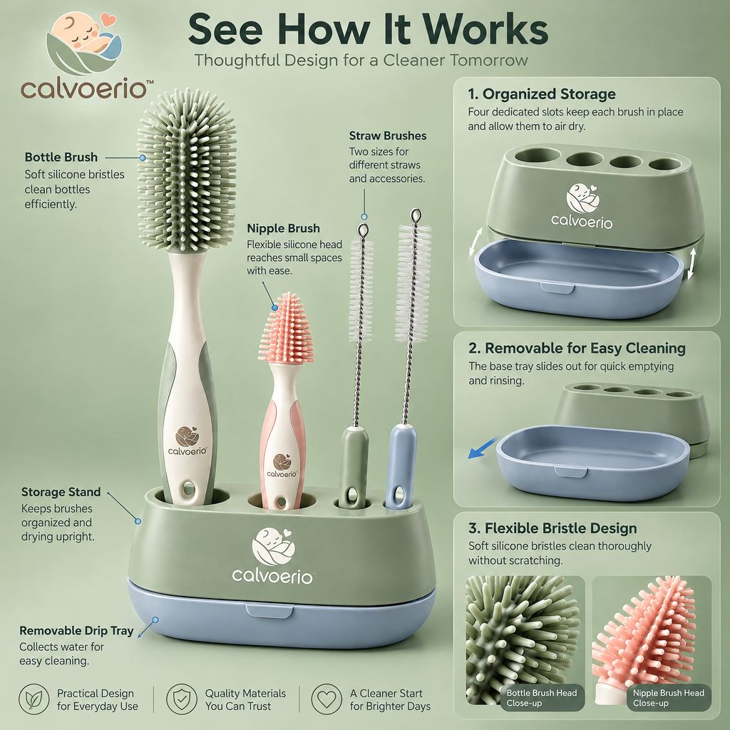 calvoerio™ Ergonomic Baby Bottle Cleaning Brush Set — product image 05