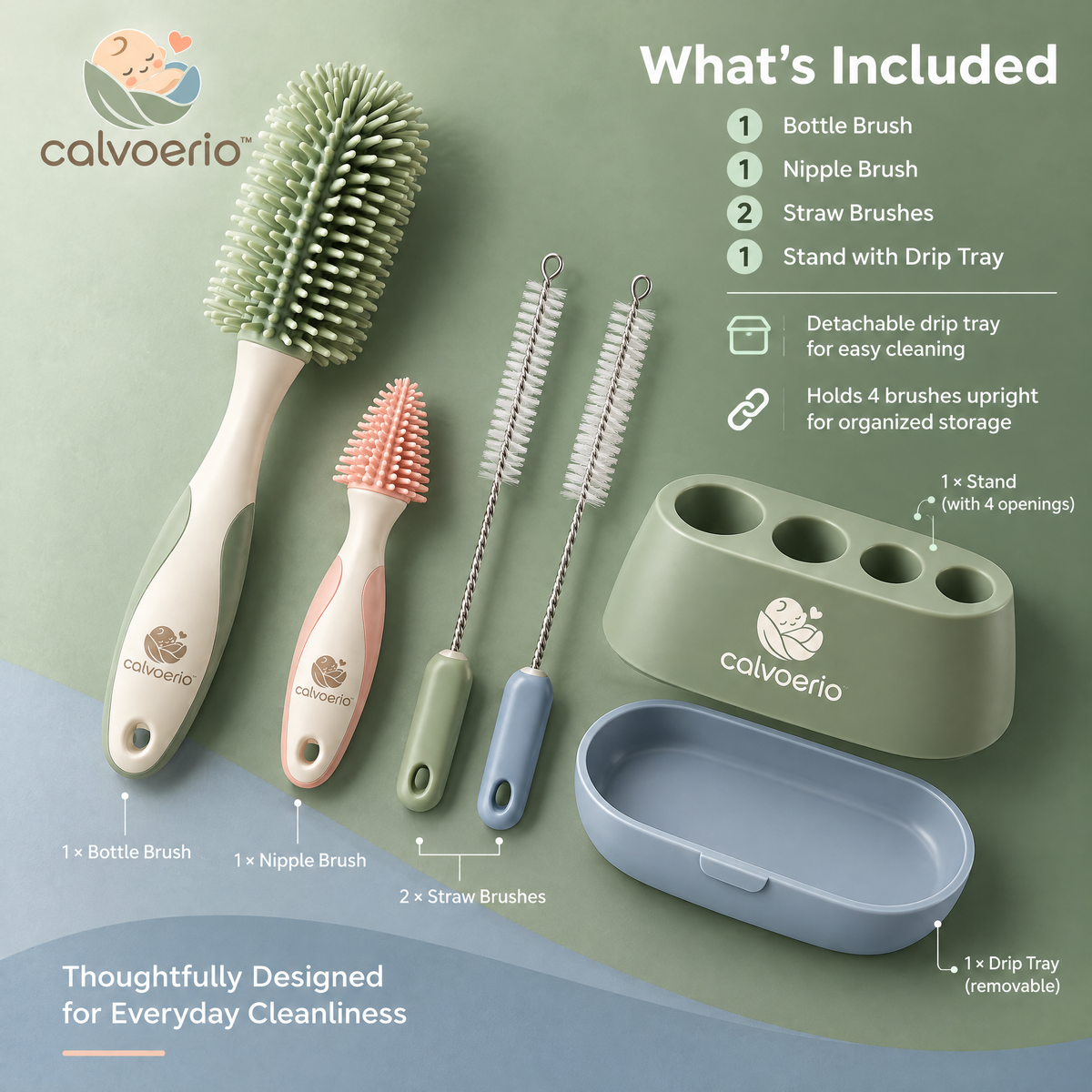 calvoerio™ Ergonomic Baby Bottle Cleaning Brush Set — product image 09