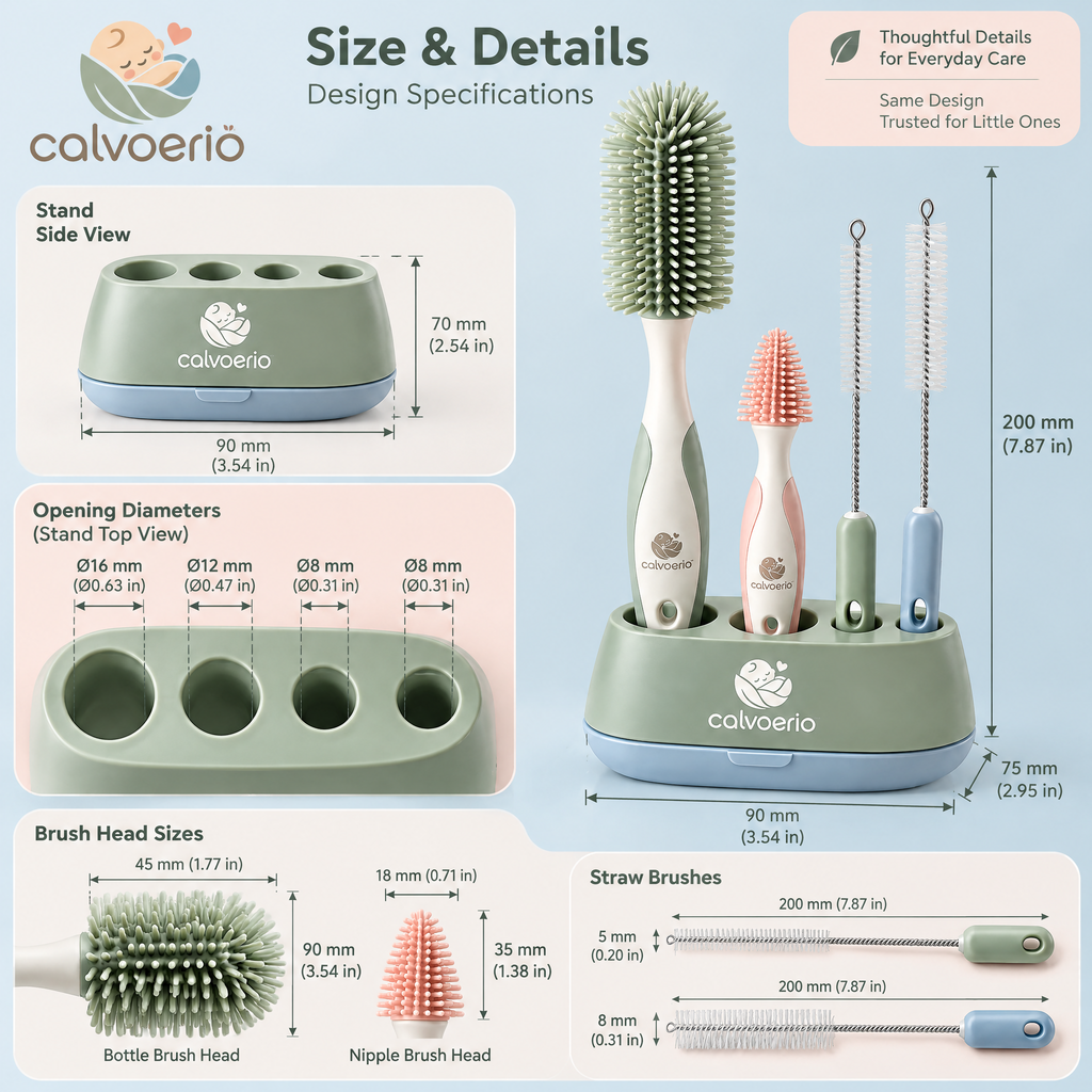 calvoerio™ Ergonomic Baby Bottle Cleaning Brush Set — product image 10