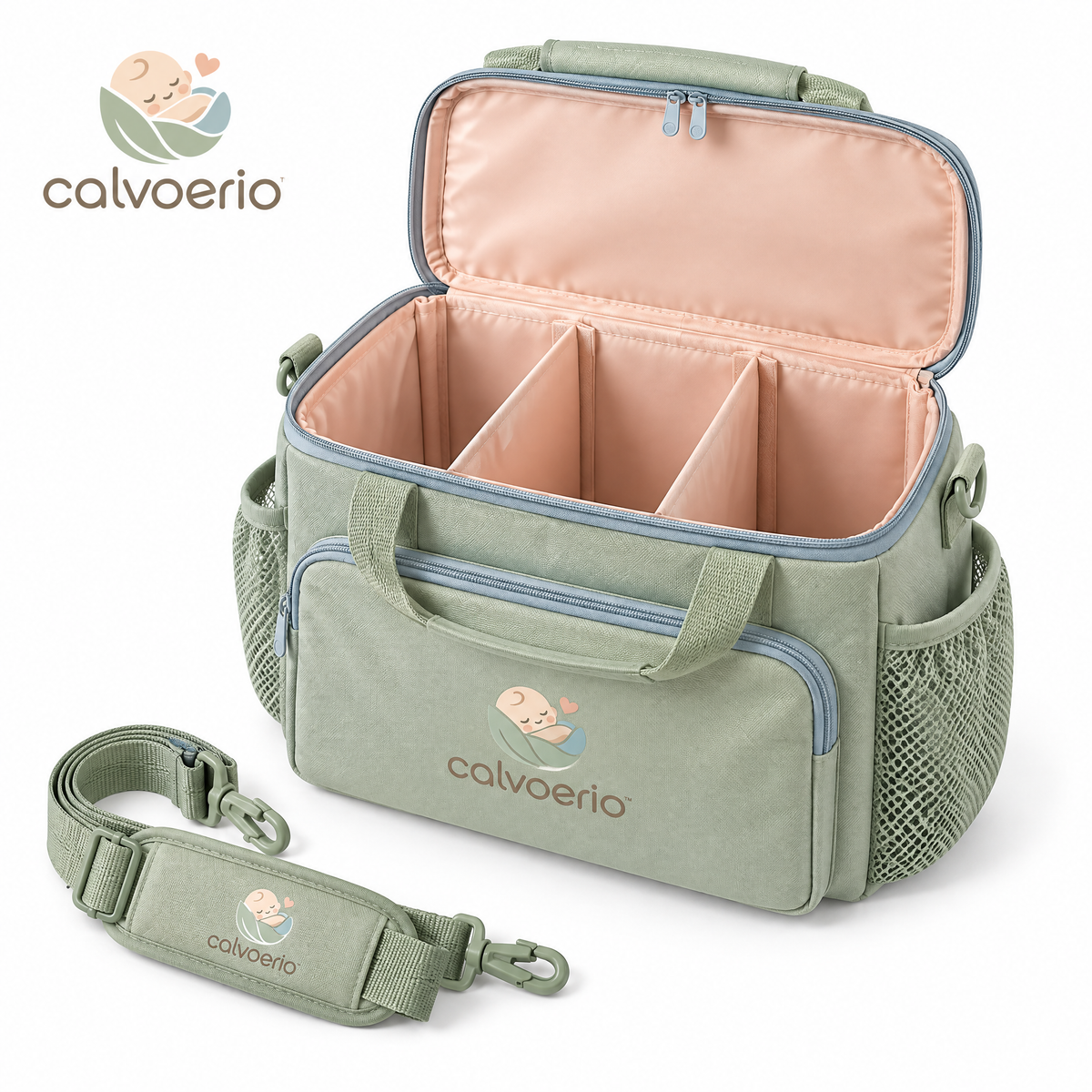 calvoerio™ Portable Baby Feeding Organizer Bag on a white background